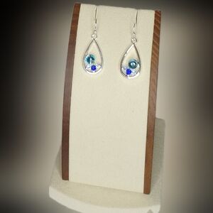 Silver Teardrop Earrings with Blue Accent Swarovski Crystals By Main Street